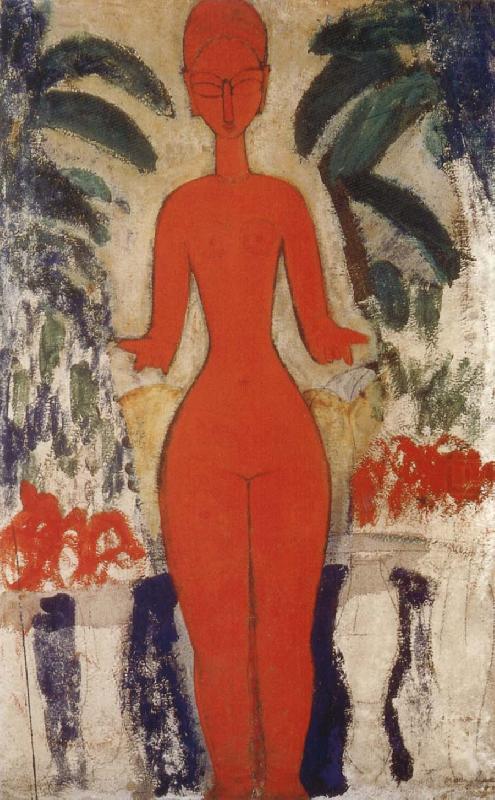 Standing nud with Garden Background, Amedeo Modigliani